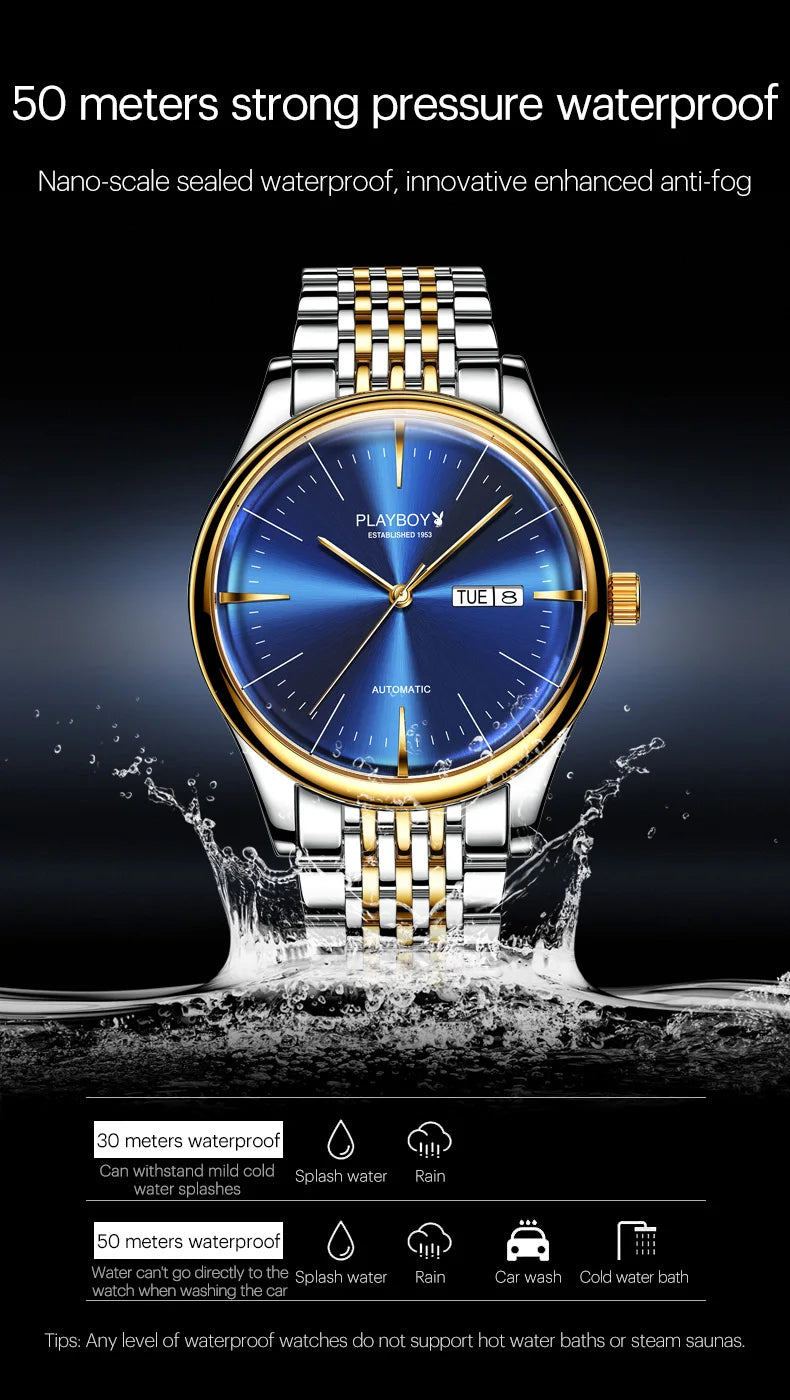 Stainless Steel Automatic Mechanical Watch with Date for Men