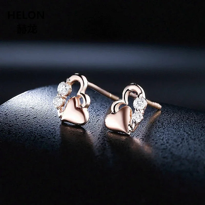 14k Rose Gold Heart Cubic Zirconia Stud Earrings for Women