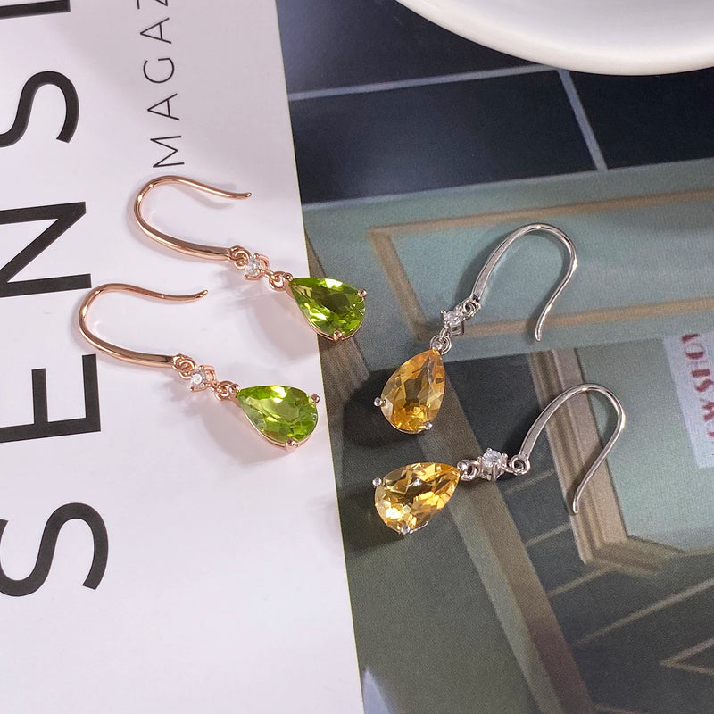 Sterling Silver Citrine & Peridot Drop Earrings for Women