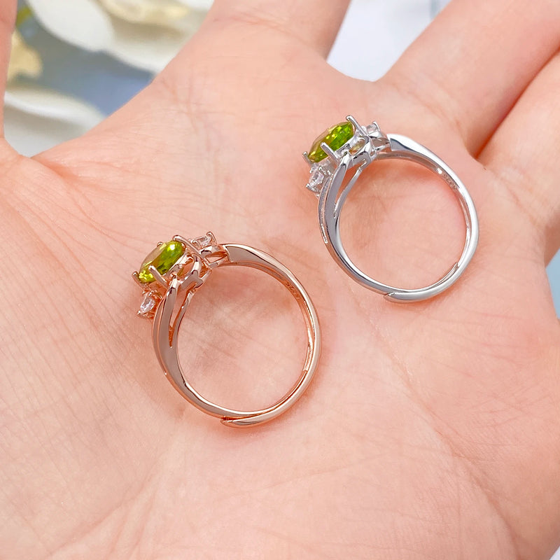 925 Sterling Silver Peridot Gemstone Adjustable Ring for Women