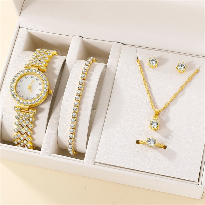 Silver/Gold Plated Rhinestone Fashion Watch Set for Women