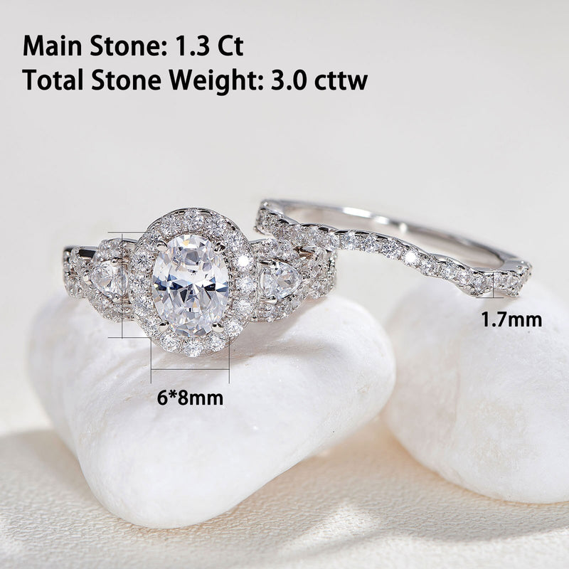 Sterling Silver Pear & Oval Cut CZ Engagement Ring Set for Women