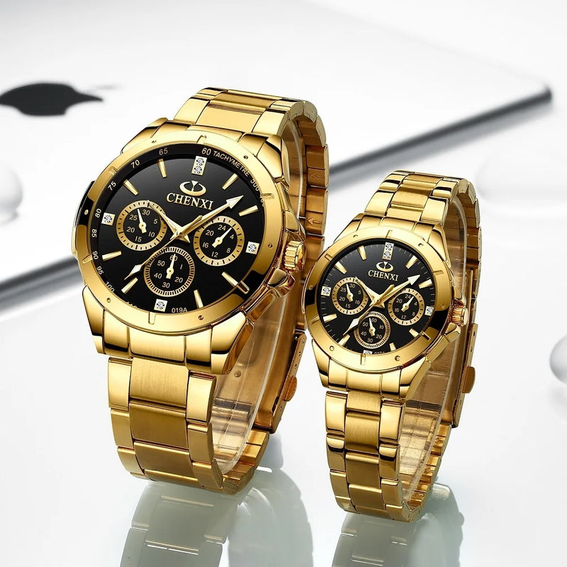 Golden Steel Band Quartz Watch for Men