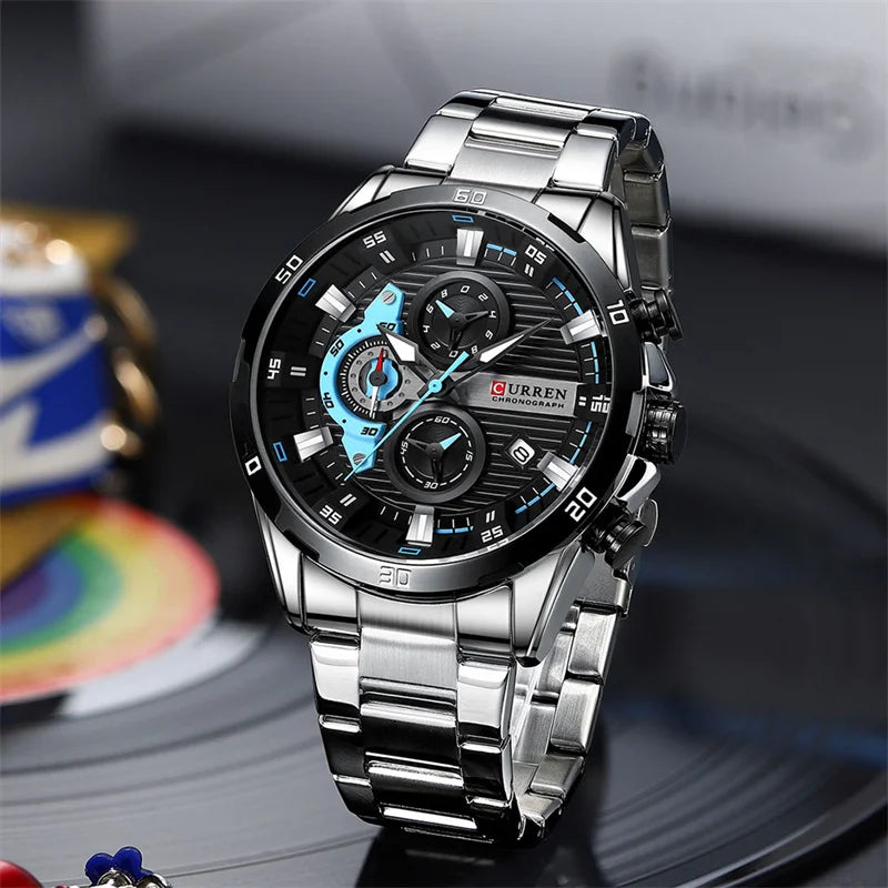 Stainless Steel Chronograph Watch for Men