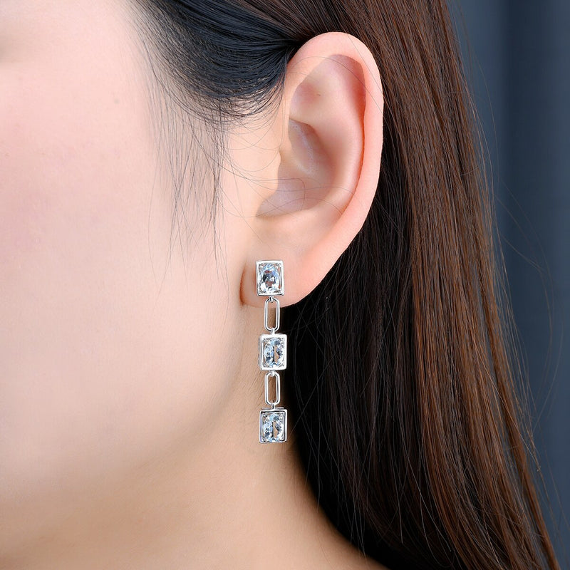 Sterling Silver 4.70 Carat Oval Aquamarine Drop Earrings for Women