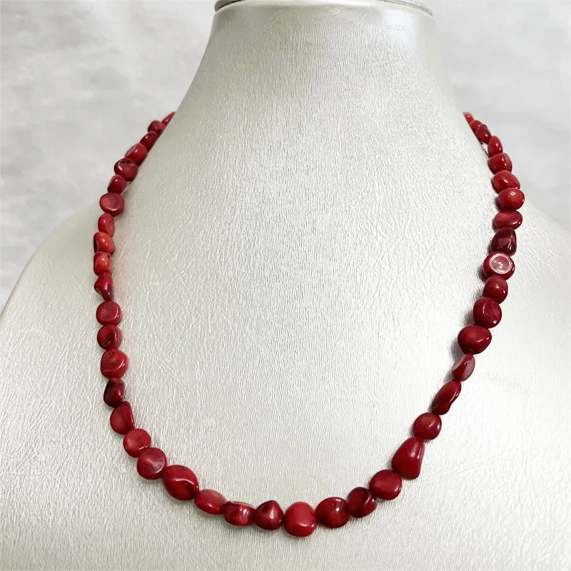 Sterling Silver Irregular Nugget Red Coral Necklace, Genuine Natural Stone, 1.5-2 ctw for Women