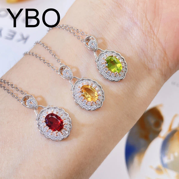 925 Sterling Silver Garnet Peridot Citrine Cubic Zircon Pendant Necklace for Women