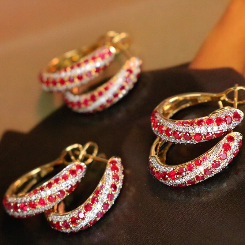 18K Yellow Gold Ruby Earrings for Women