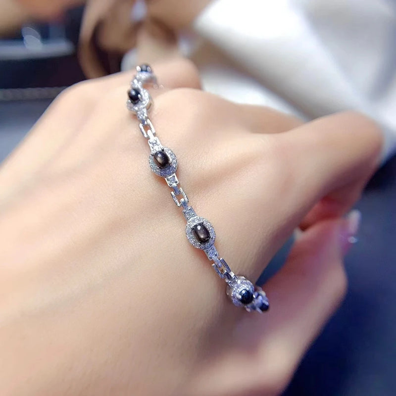 925 Sterling Silver Star Sapphire Bracelet for Women