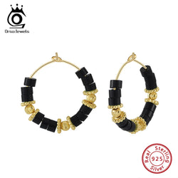 925 Sterling Silver Obsidian Hoop Earrings for Women