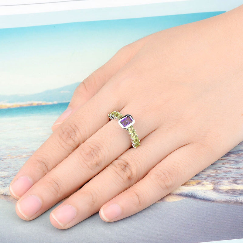 Sterling Silver Peridot Amethyst Ring for Women