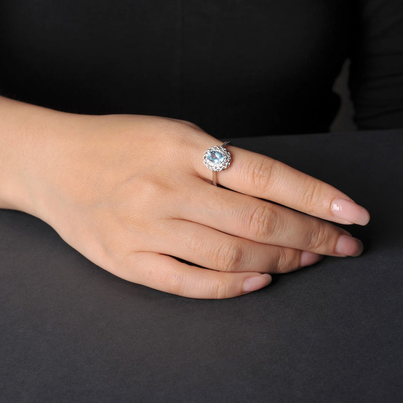 Sterling Silver Sky Blue Topaz Halo Ring for Woman