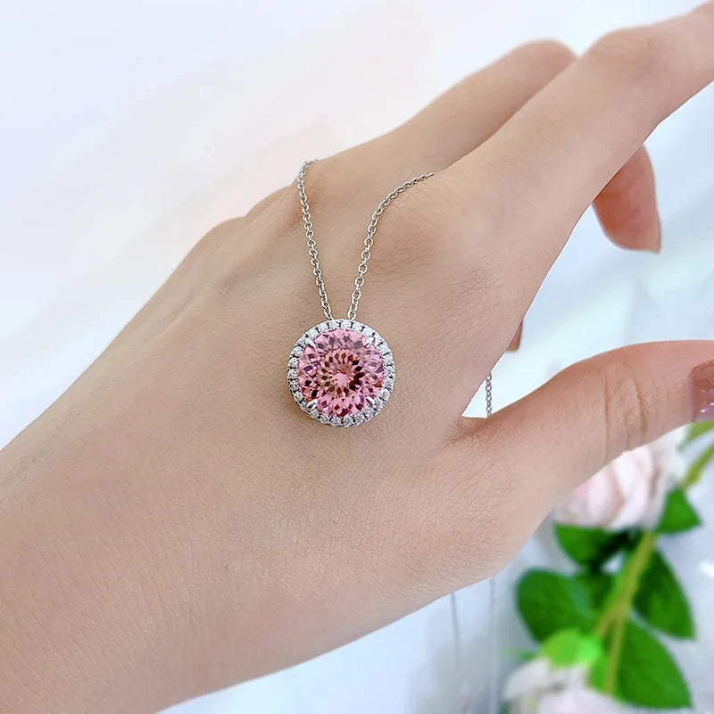 S925 Silver 5 Carat Pink Diamond Necklace for Woman