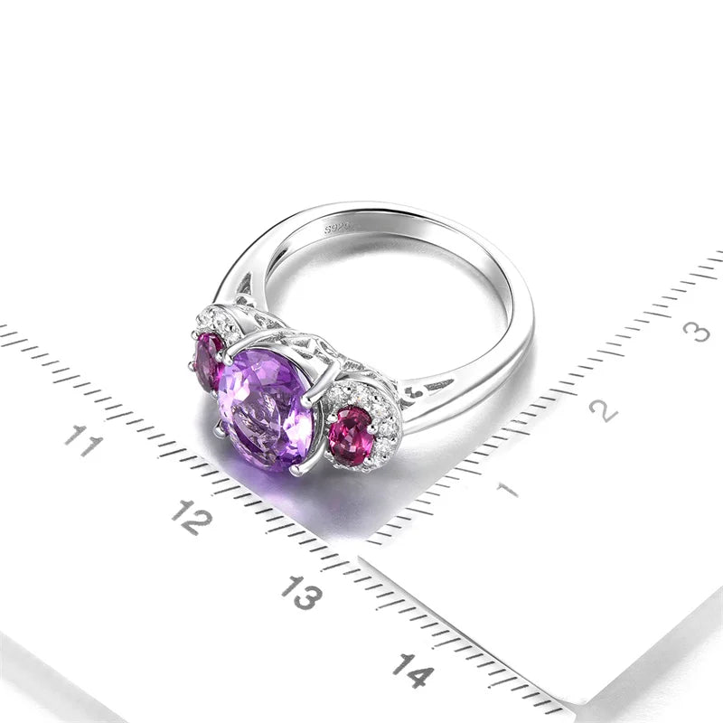 Sterling Silver Amethyst Rhodolite Garnet Rings, 3.20 ctw for Women