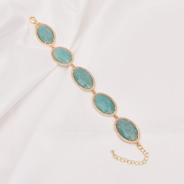 Gold Plated Green Amazonite and CZ Bracelet for Women