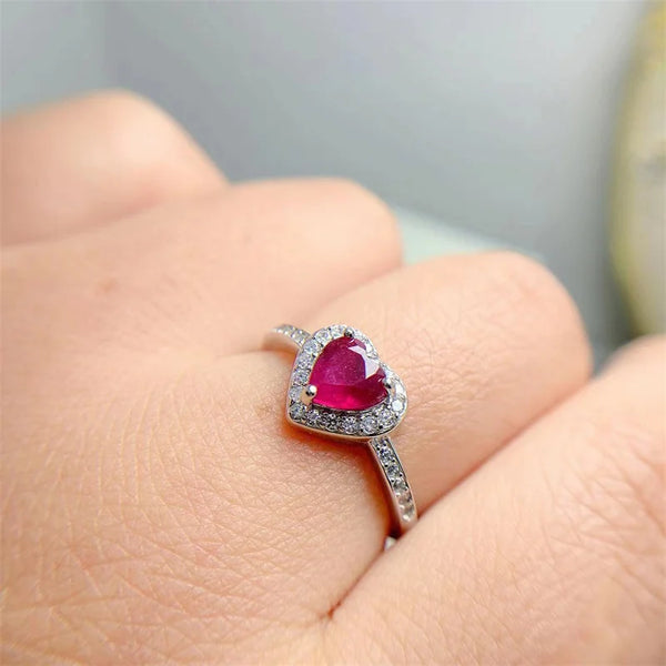 925 Sterling Silver Ruby Heart-Shaped Ring for Her