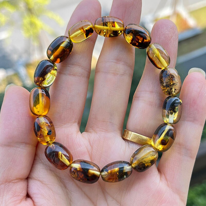 Sterling Silver Natural Amber Bracelet for Unisex