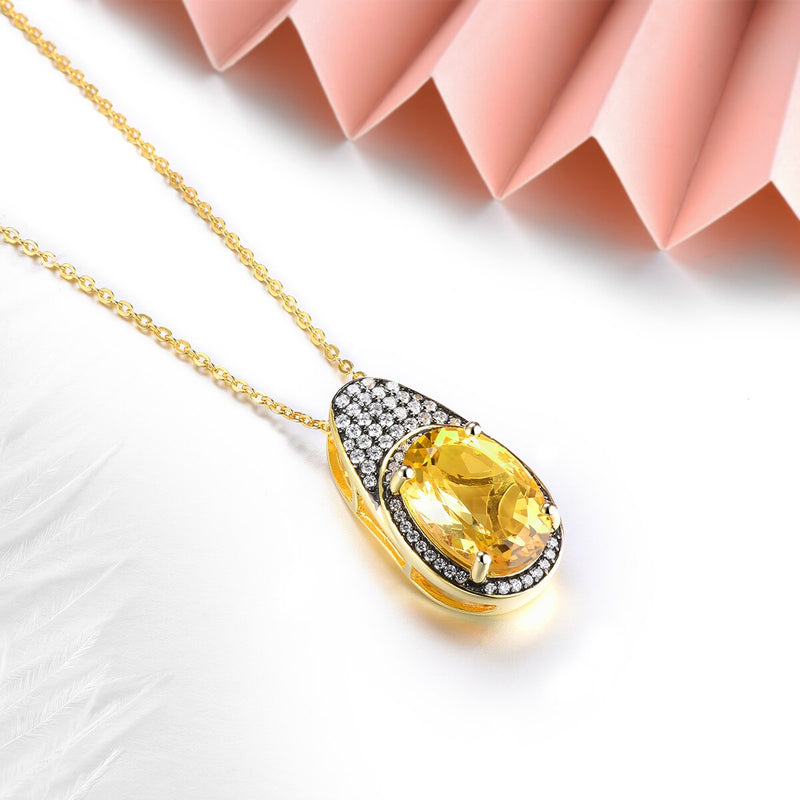 Yellow Gold Plated Sterling Silver Citrine Pendant for Women