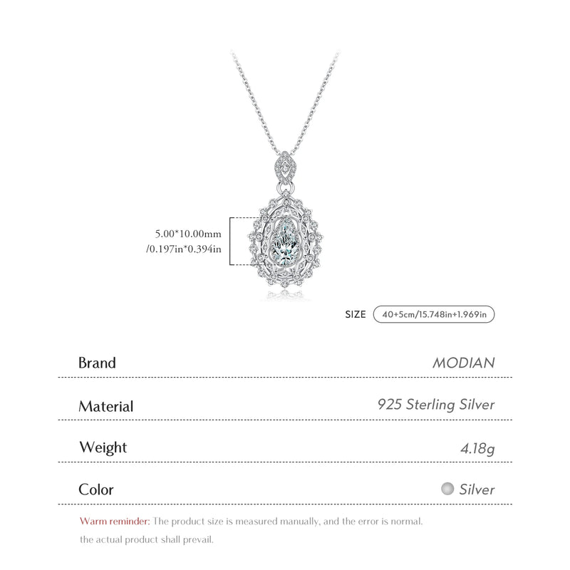 Sterling Silver Water Drop CZ Pendant Necklace for Women