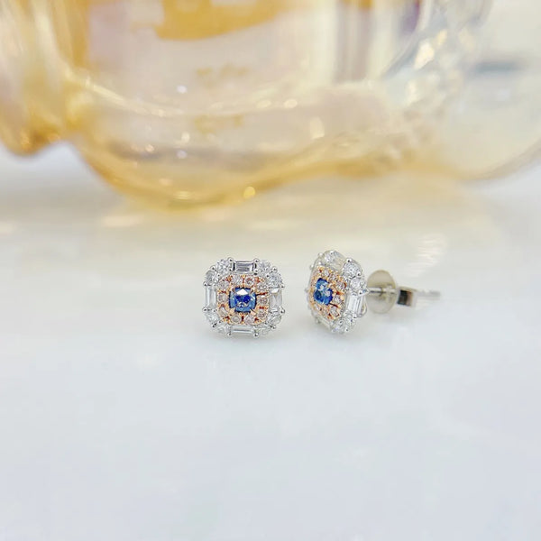 YMFine Jewelry Solid 18K Gold 0.14ct Nature Blue Diamonds Gemstones Female Drop Earrings for Women Fine Earrings