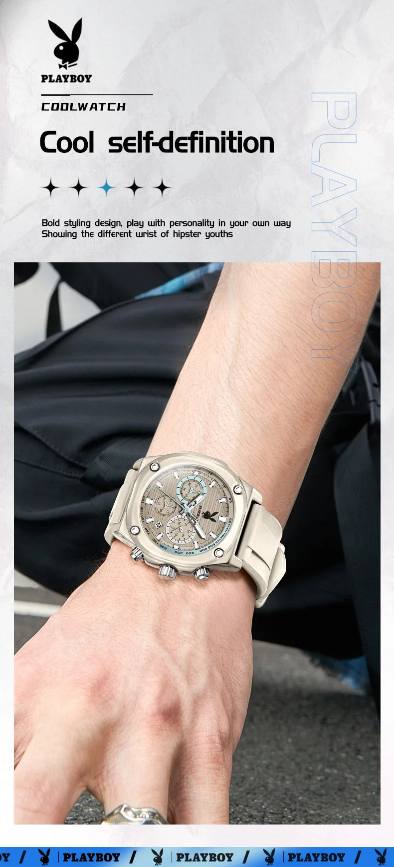 Stainless Steel Silicone Casual Multifunction Quartz Watch for Men