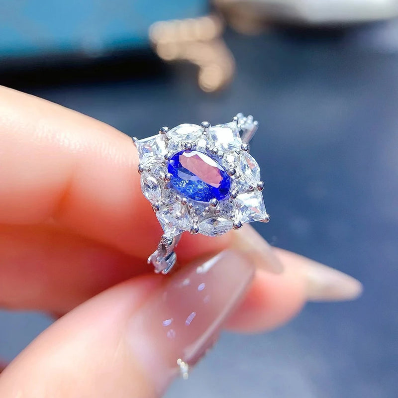 925 Sterling Silver Tanzanite Gemstone Flower Ring for Women