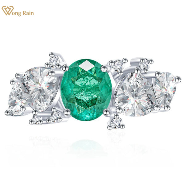 Wong Rain 100% 925 Sterling Silver Sparkling 7*9 MM Oval Cut Emerald High Carbon Diamond Gems Engagement Ring for Women Jewelry