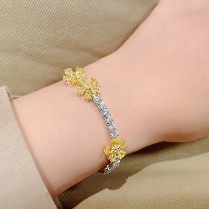 925 Sterling Silver Citrine Diamond Tennis Bracelet for Women