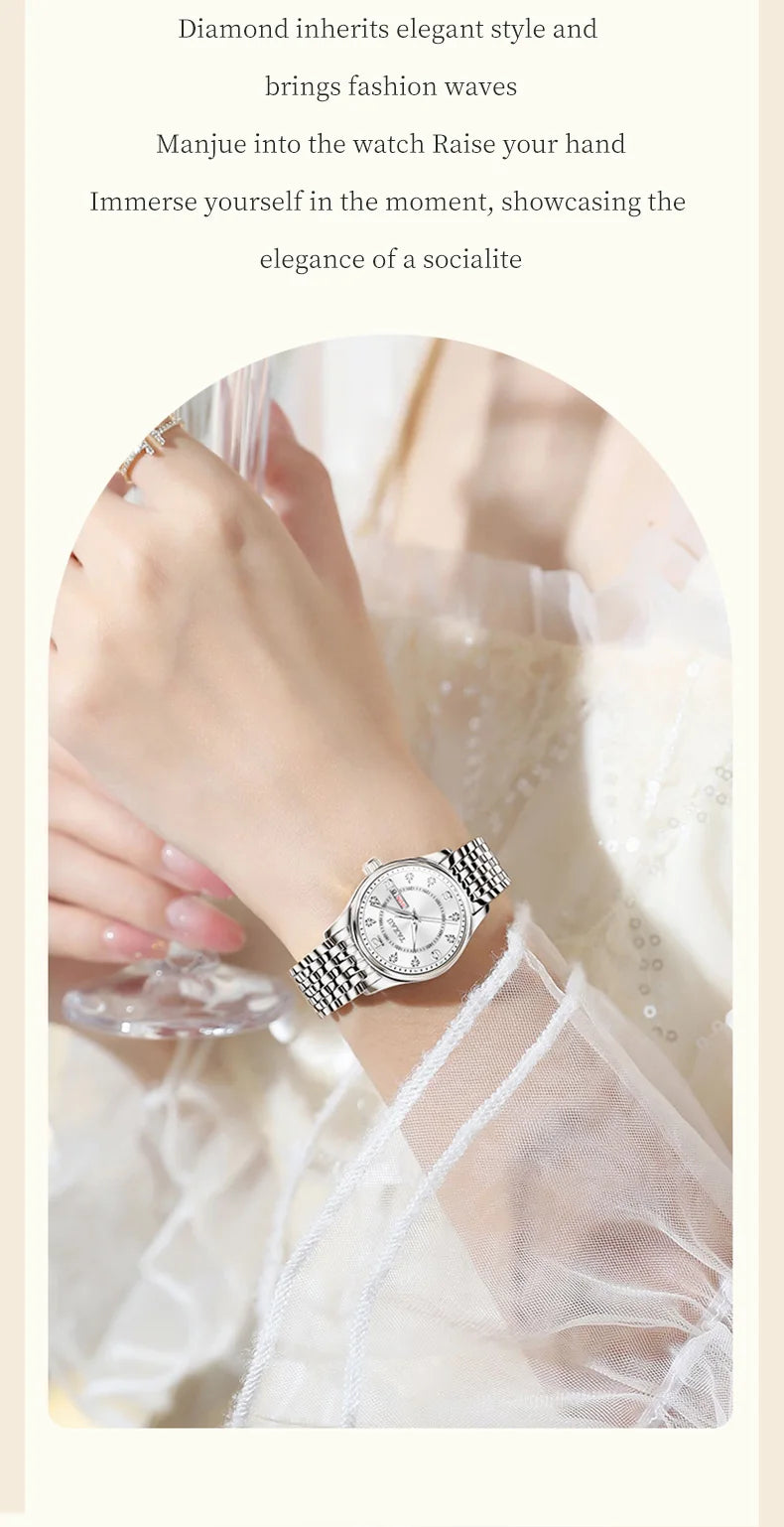 Stainless Steel Quartz Elegant Fashion Waterproof Watch for Women