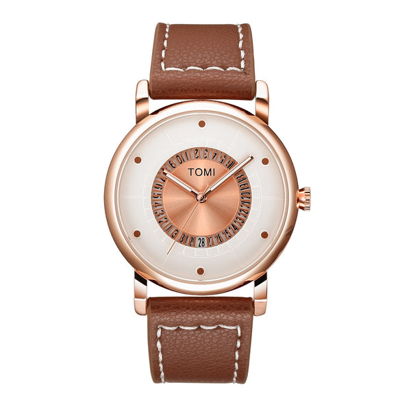 Stainless Steel Leather Half Transparent Unisex Watch