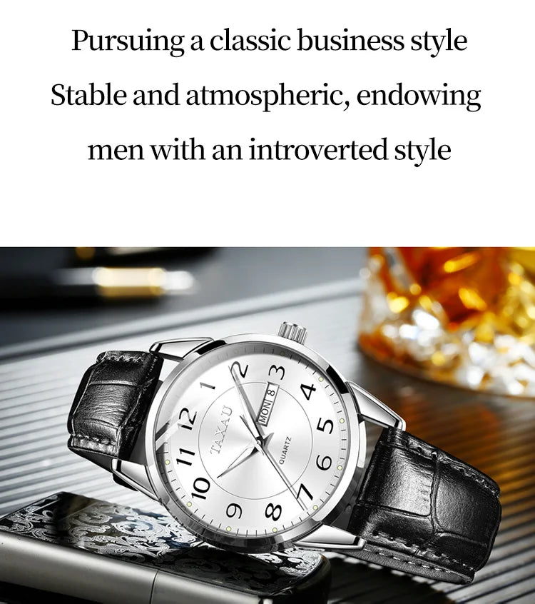 Stainless Steel Leather Casual Waterproof Luminous Watch for Men