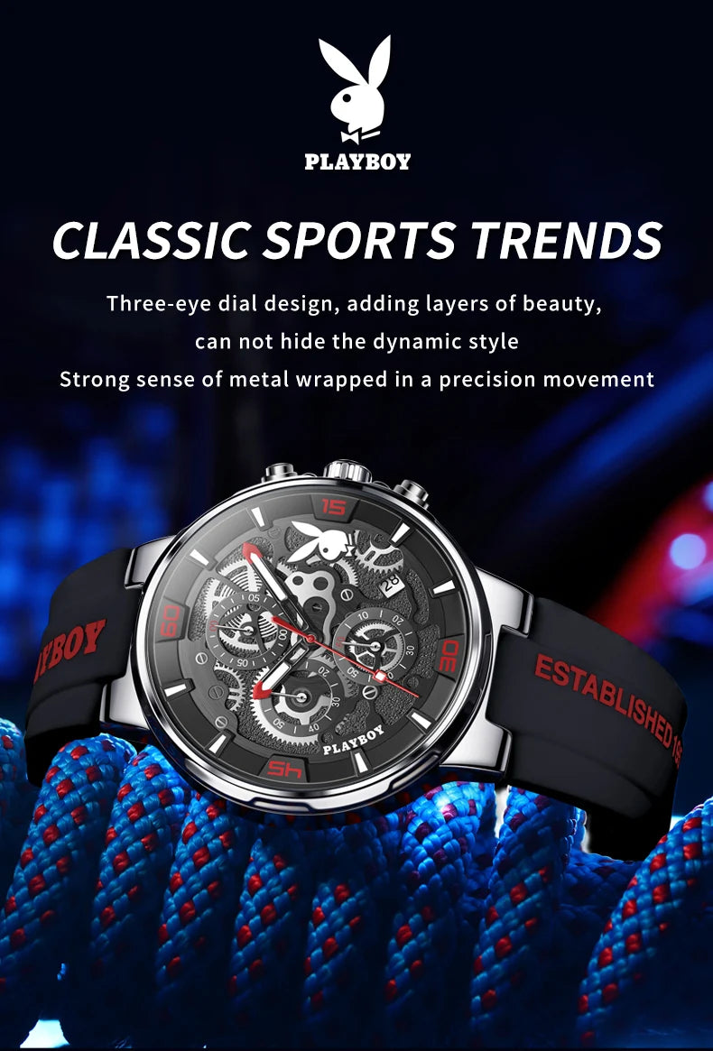 Stainless Steel Silicone Strap Multifunction Quartz Watch for Men