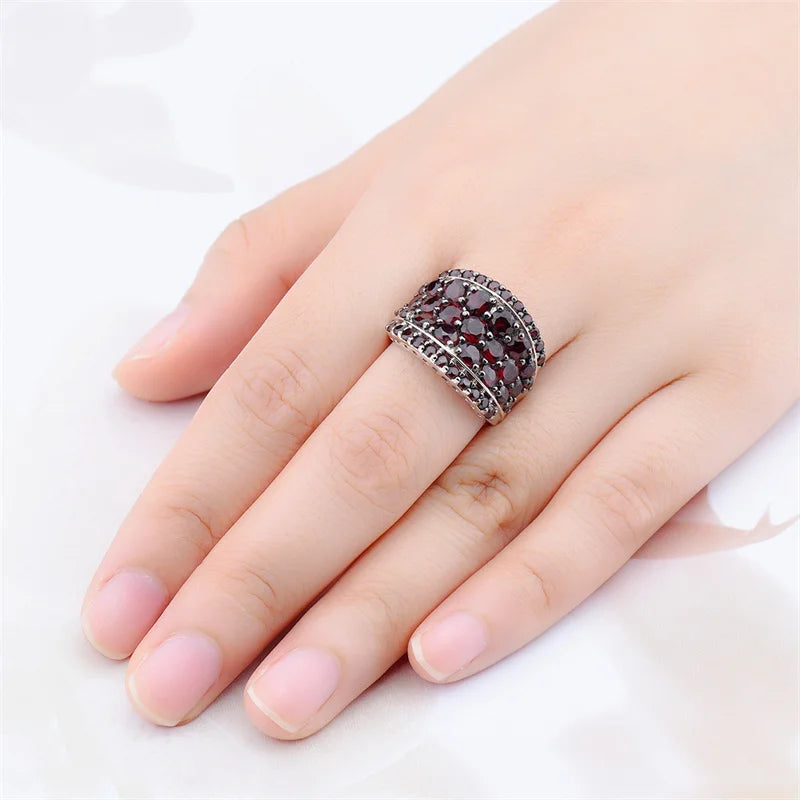 Sterling Silver Garnet Ring Red Garnet for Women