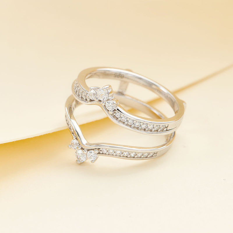 925 Silver & Yellow Gold Crown Wedding Band with Cubic Zirconia for Women