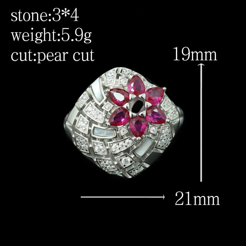 Sterling Silver Lab Sapphire Ruby High Carbon Diamonds Gemstone Flower Rings