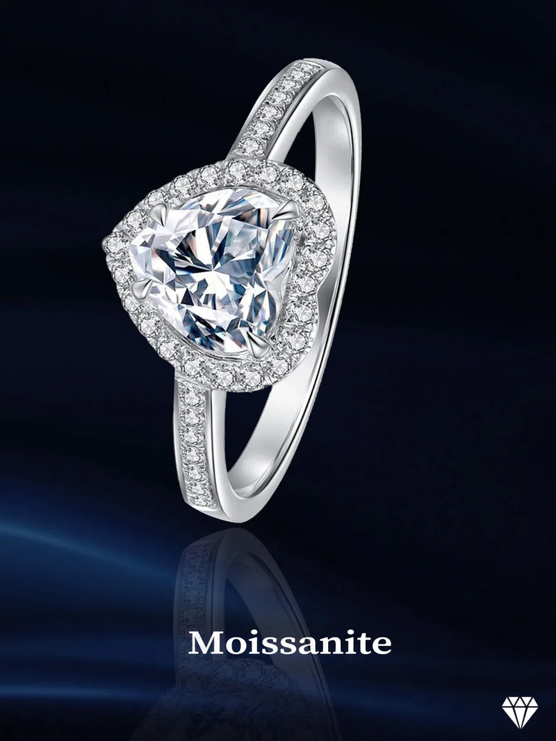 Silver Heart Moissanite 925 Ring for Woman