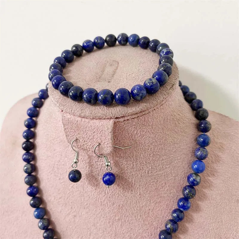 Sterling Silver Lapis Lazuli Jewelry Set Necklace Earrings Bracelet Chain Choker for Women