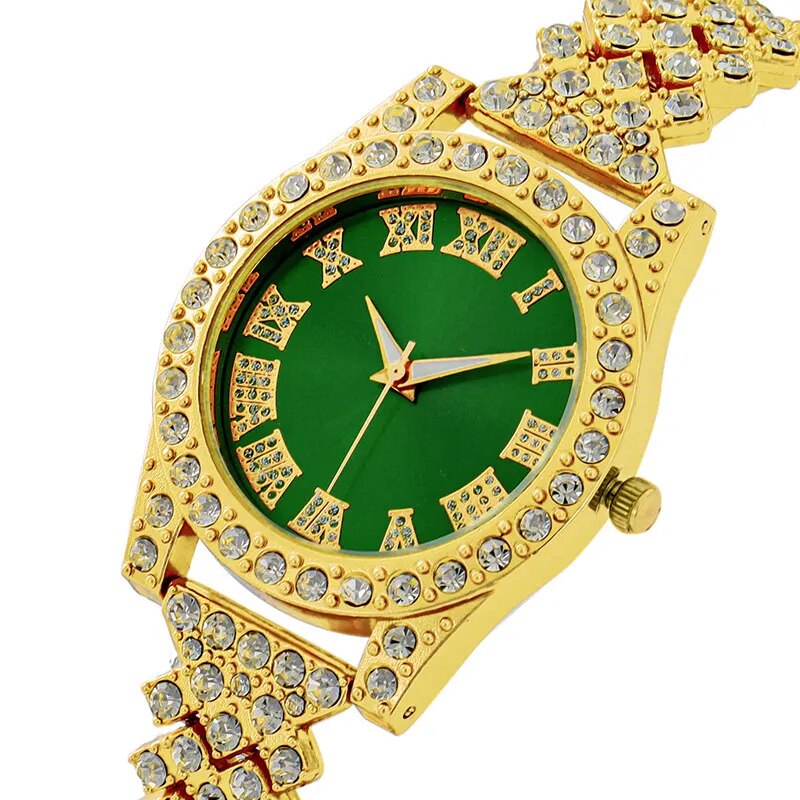 Stainless Steel Diamond Crystal Round Watch for Women