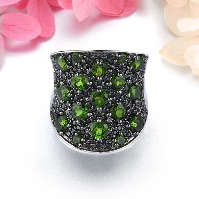 Sterling Silver 5.80 ctw Black Spinel & Chrome Diopside Multicolor Gemstone Ring for Women