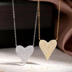 925 Silver Heart Pendant Necklace with 5A Zircon for Women