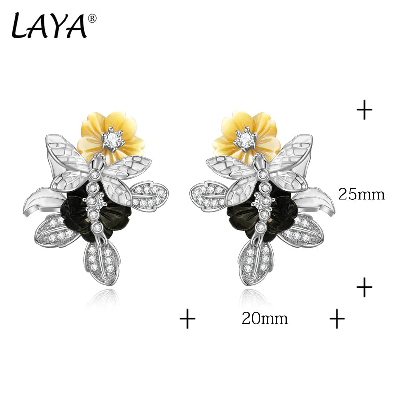 Sterling Silver Shell Flower Earrings with White Zircon for Women