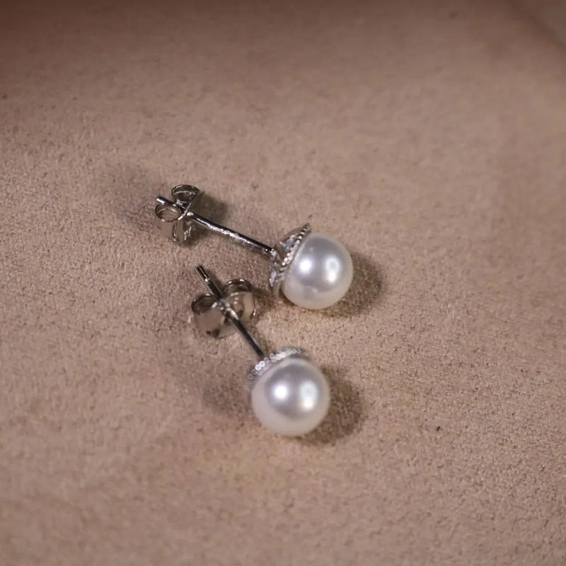 925 Sterling Silver 6.35mm Pearl Stud Earrings for Women