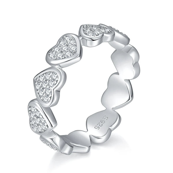 Wong Rain 925 Sterling Silver 3EX VVS D Real Moissanite Full Diamonds Sparkling Heart Ring for Women Wedding Jewelry Band