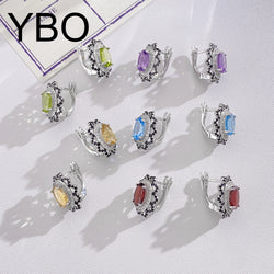 S925 Silver Natural Gemstone Amethyst Peridot Garnet Topaz Citrine Stud Earrings for Women