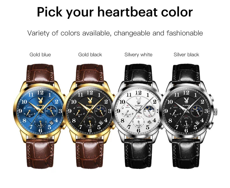 Stainless Steel Leather Quartz Watch for Men