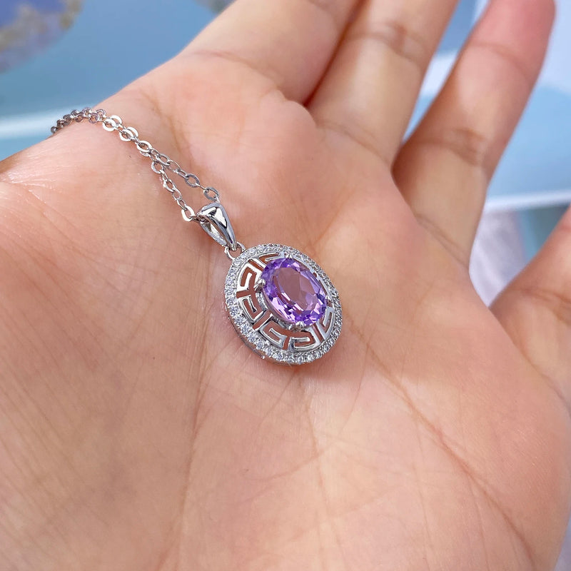 925 Sterling Silver Amethyst Pendant Necklace for Women