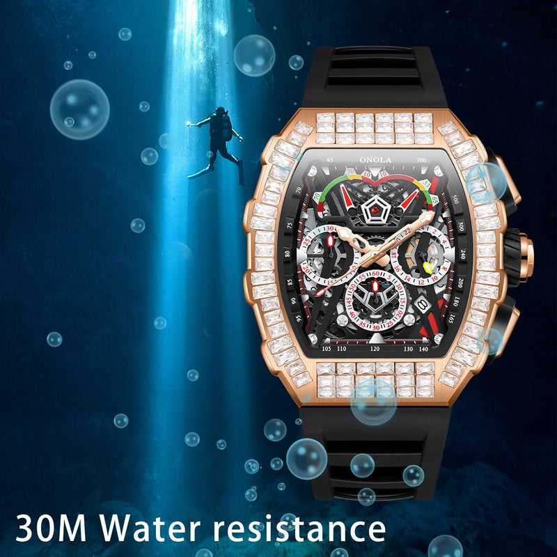 Stainless Steel Diamond Inlaid Automatic Mechanical Waterproof Watch for Men