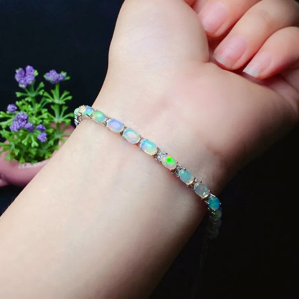 925 Silver Gold Plated Natural Opal Bracelet for Women