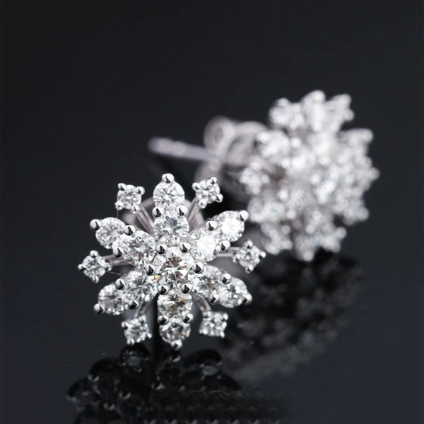 18k Gold Lab-Grown Diamond Moissanite Snowflake Stud Earrings for Women