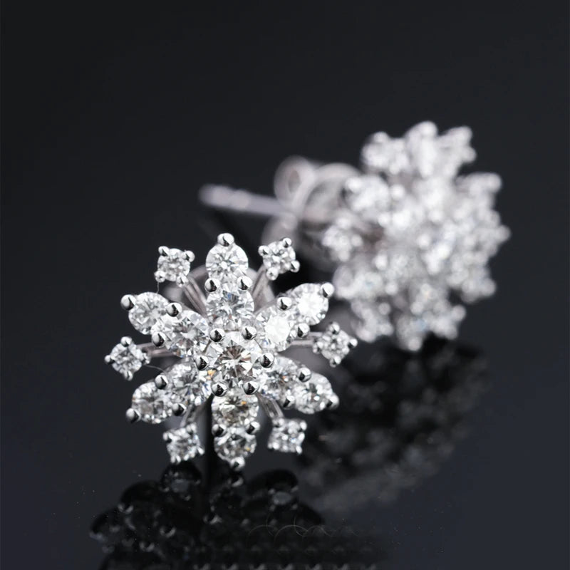 18k Gold Lab-Grown Diamond Moissanite Snowflake Stud Earrings for Women